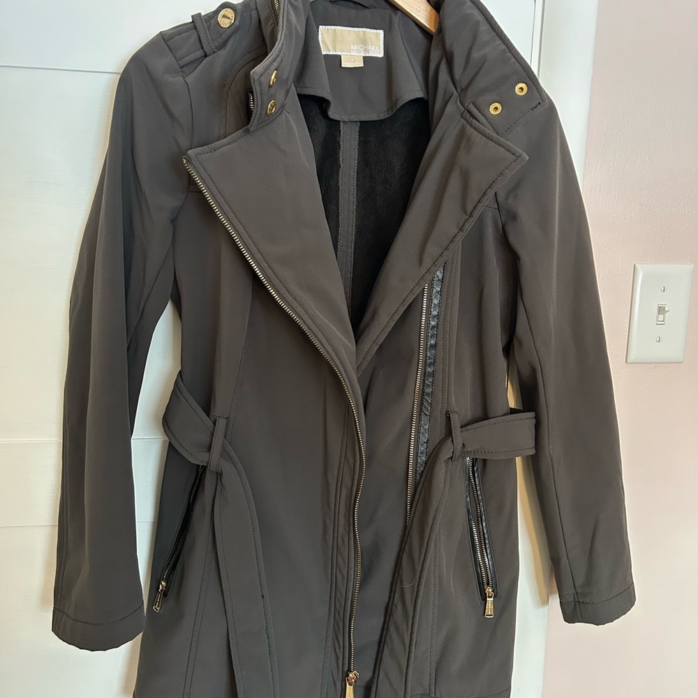 Michael Kors Olive Trench Coat with Gold Details